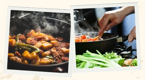 Freshly made pasta on a kitchen slab, surrounded by its ingredients.